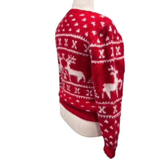VTG Woolrich Double Reindeer 100% Wool Christmas Red and White Sweater (Size L) - Picture 6 of 13